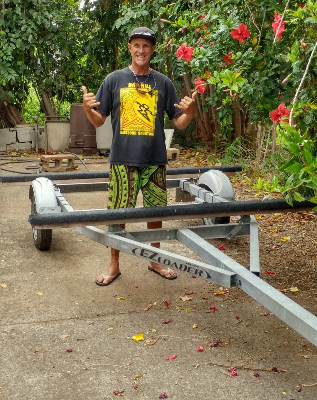 Kapena (captain) Timi with our purchased trailer! Mahalo to all who helped spread the word and donated!!