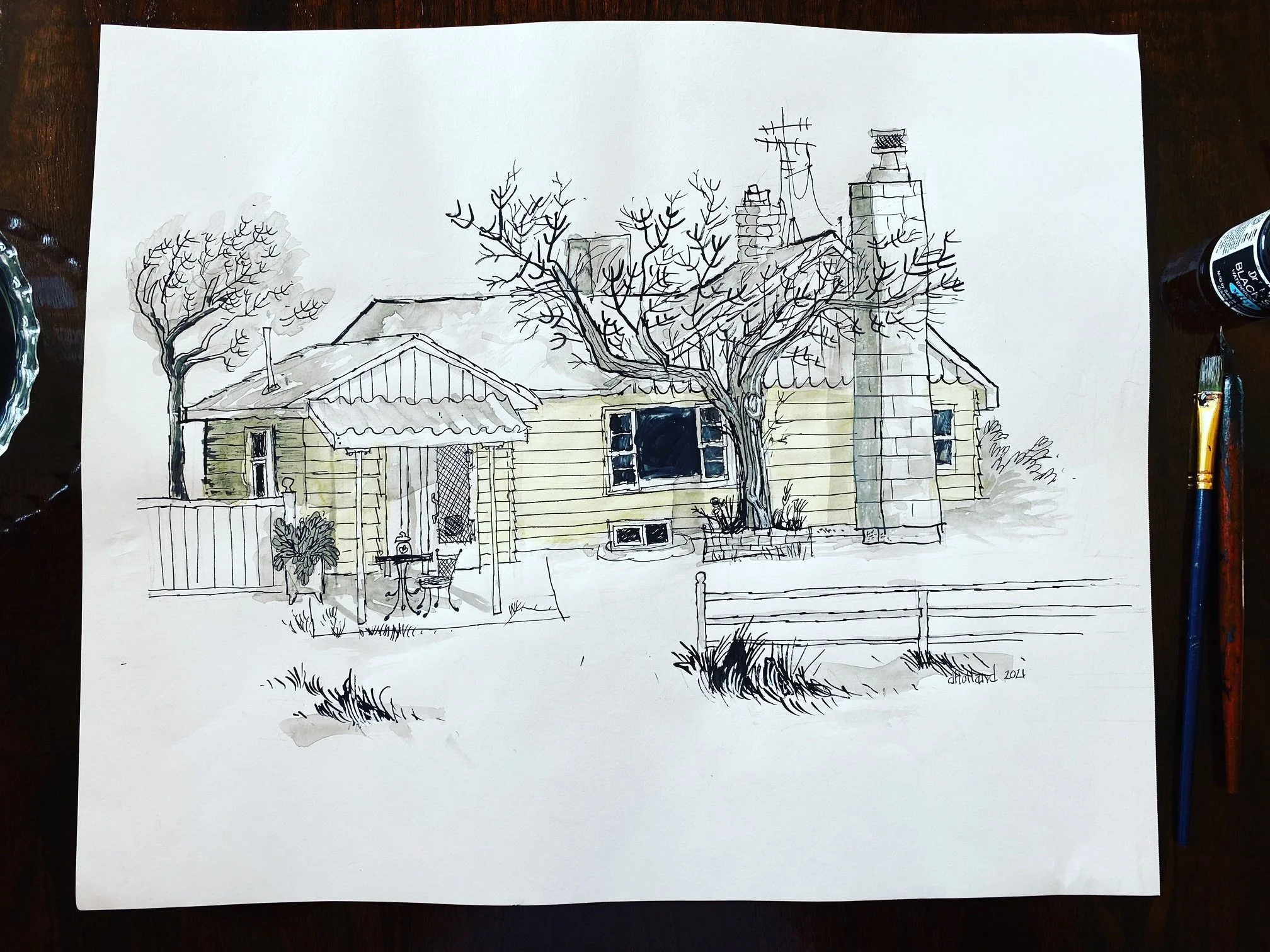 Ink and Watercolor on Paper