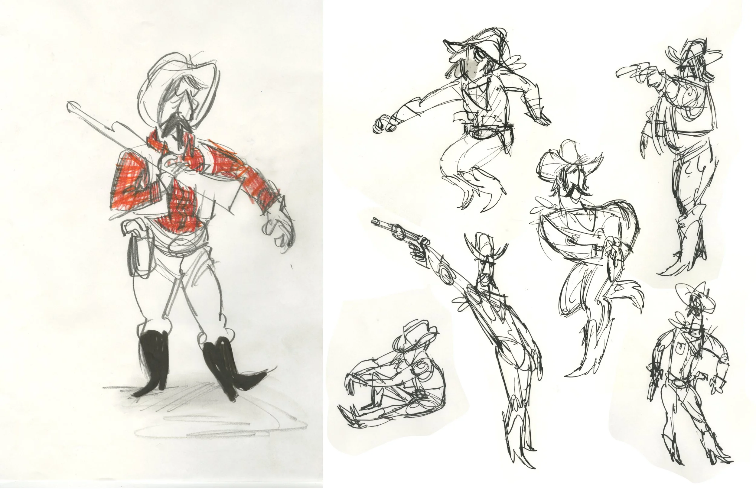 Life Sketches, Graphite, Colored Pencil, Ink