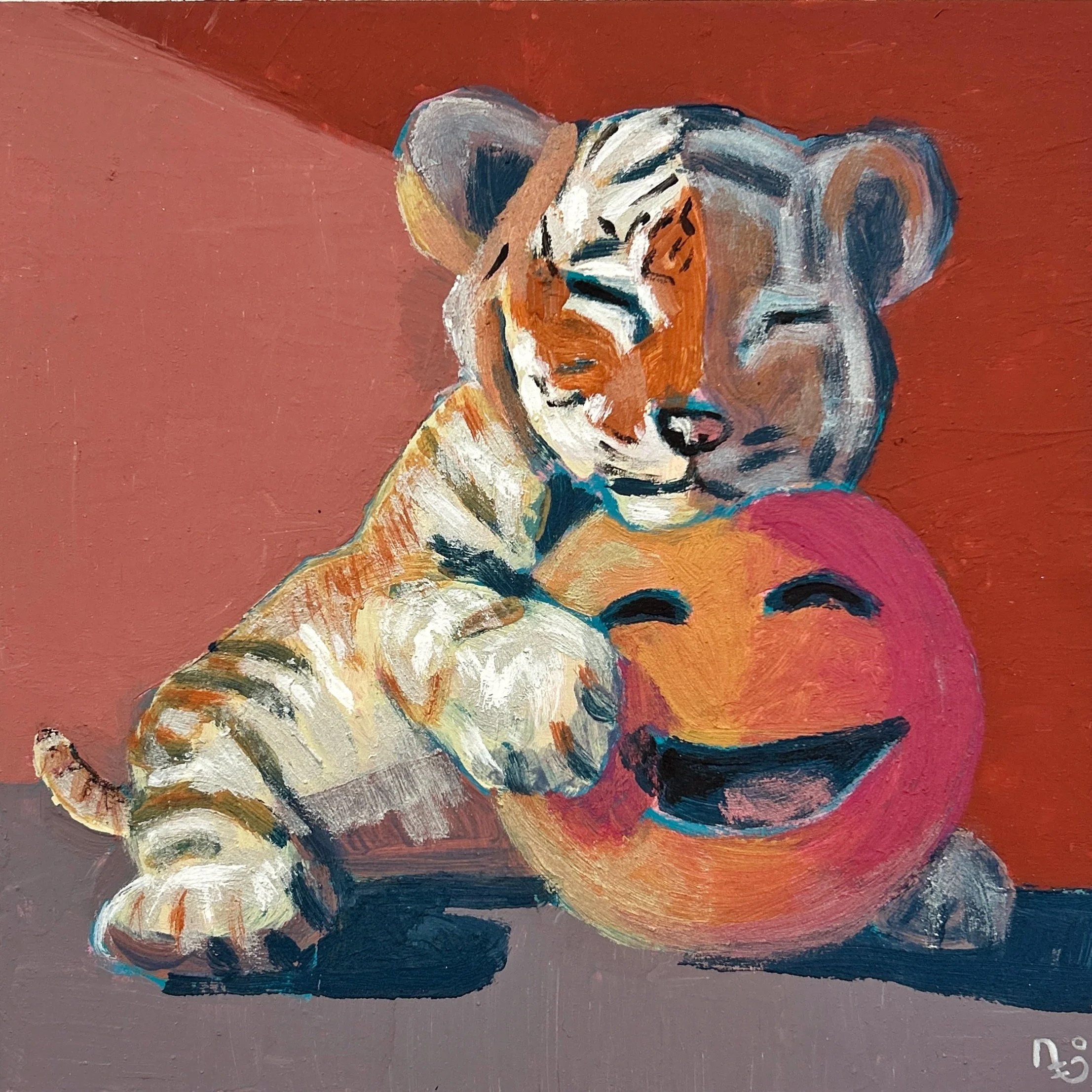 Acrylique sur bois, 12 po x 12 po : « tigresse-tendresse »
Il y a des tableaux qui arrivent sans que je les cherche… comme si l’émotion décidait, pour une fois, de sortir par elle-même.
Cette tigresse, je l’ai peinte un soir où j’avais besoin de douc