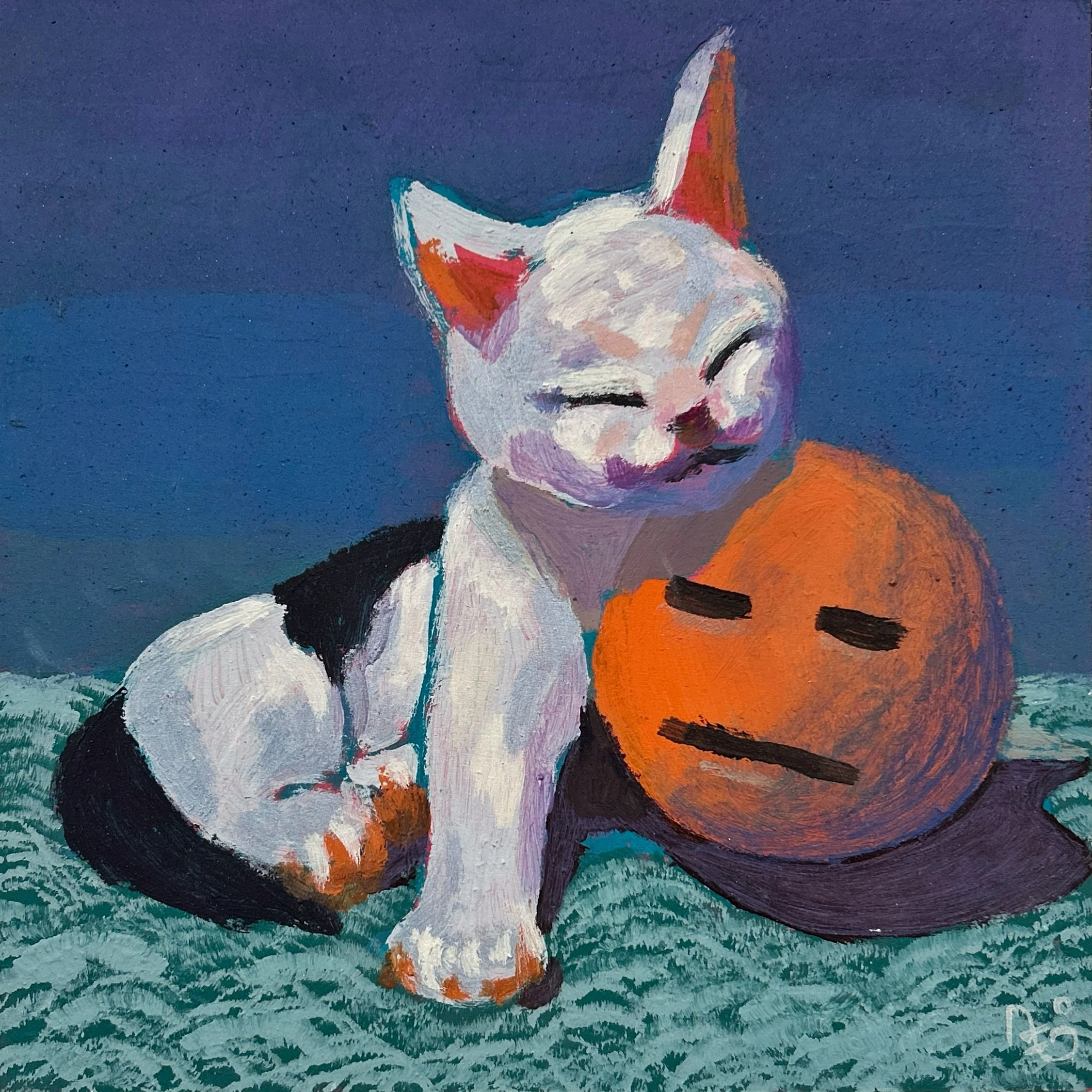 Acrylique sur bois, 12 po x 12 po : « Pas Encore »
Je connais tellement ce regard-là.
Celui du chat qui est fier de lui, même quand on lui répète cent fois que non, ce n’était pas nécessaire… et surtout pas maintenant.
Quand j’ai peint ce petit chass