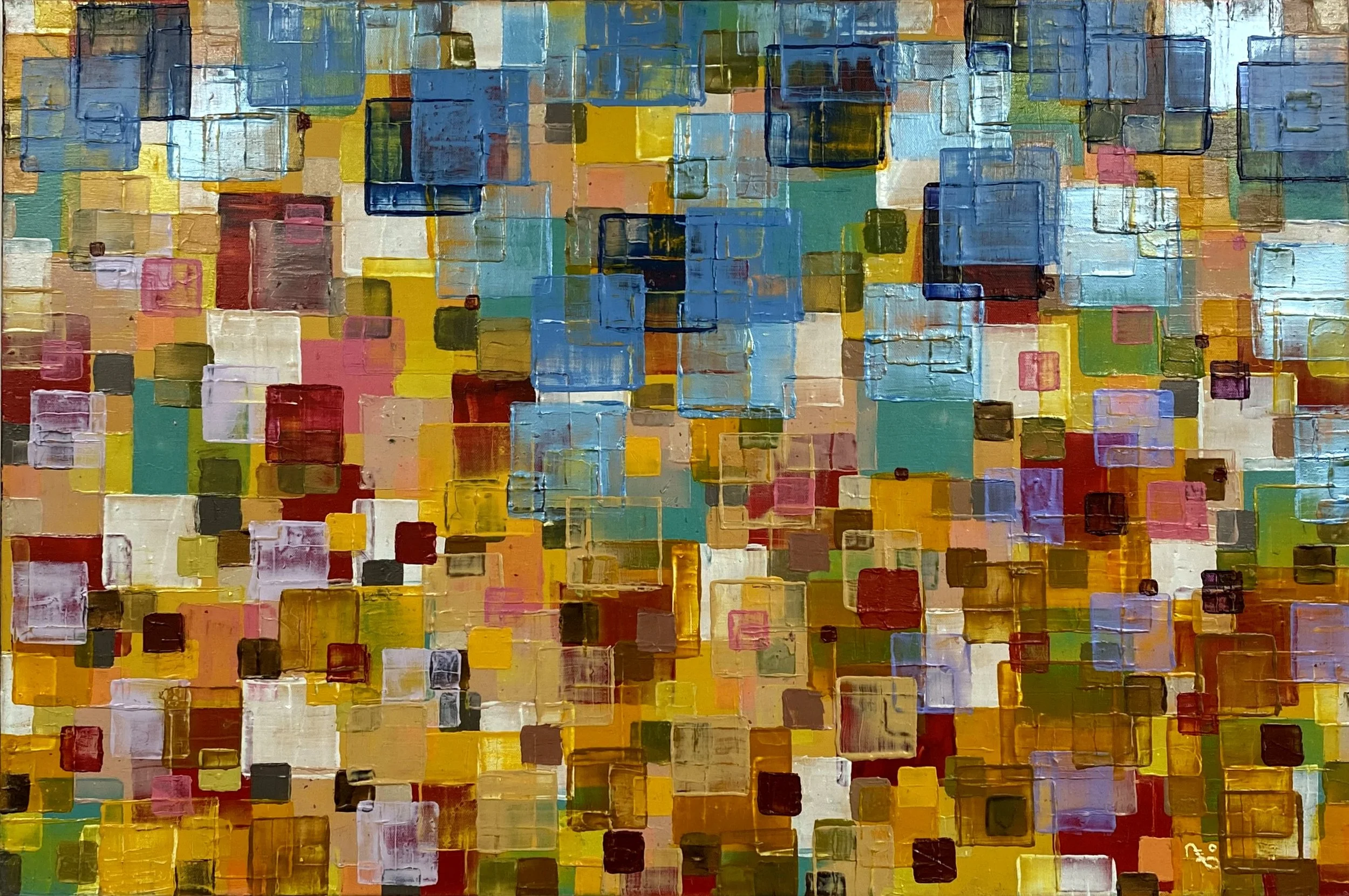 Détails de l'œuvre ''week-end à la plage, de Fabralbo, artiste peintre de la MRC de Joliette