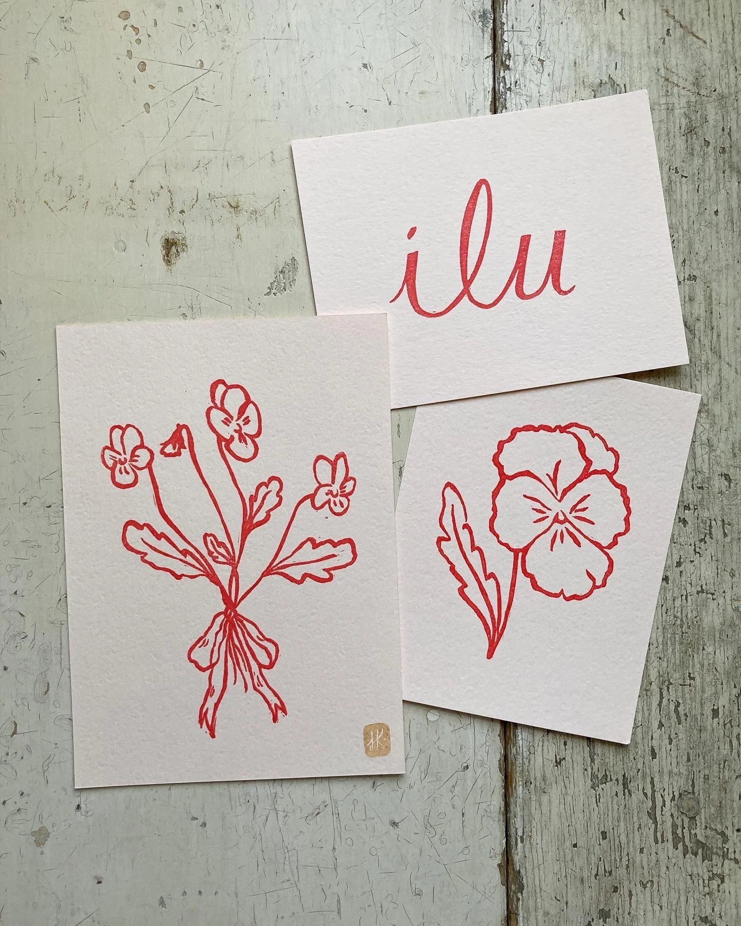 Red on Pink Block Print Cards