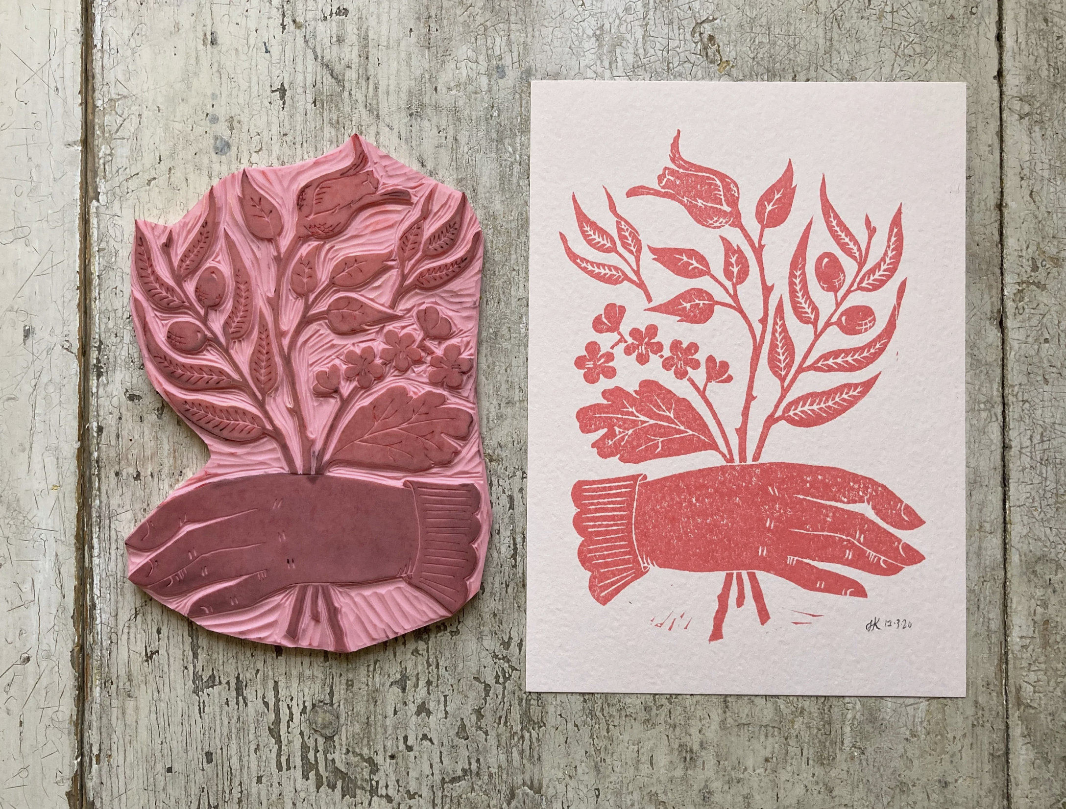 Hope, Love and Peace Block Print Card