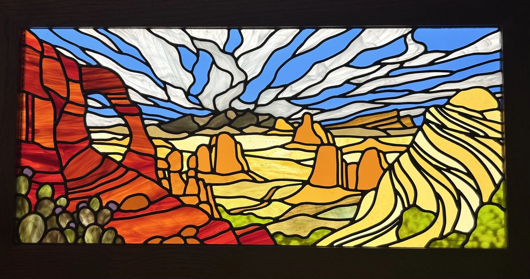 High Desert Glory  leaded glass window 20" x 37"