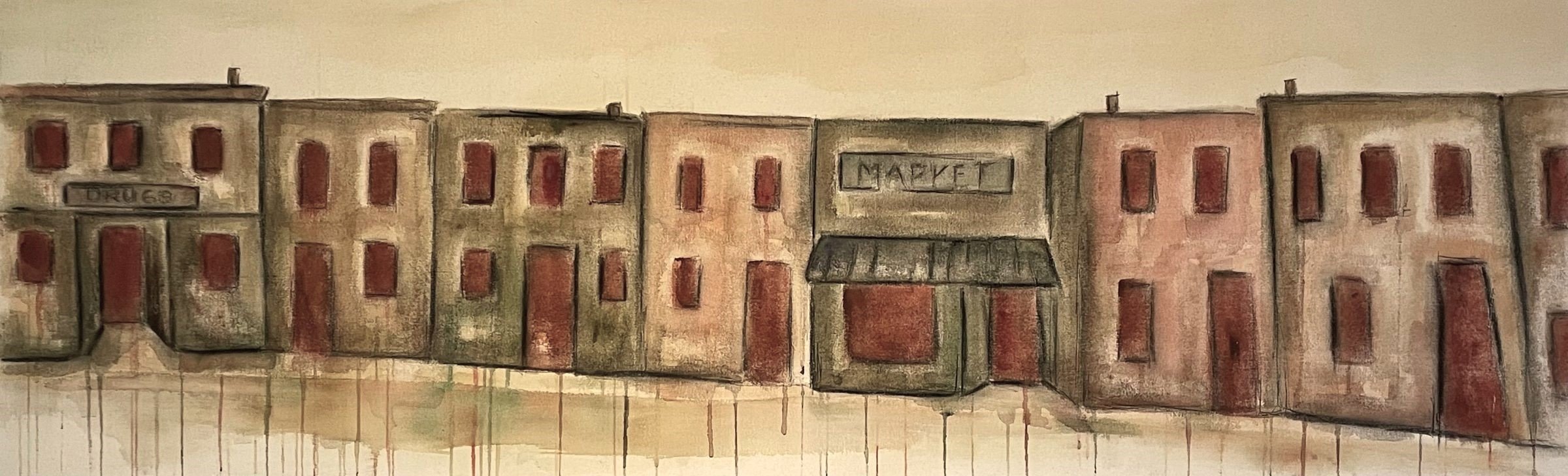 Dana Crossan | Row Homes | Watercolor, ink and charcoal on canvas