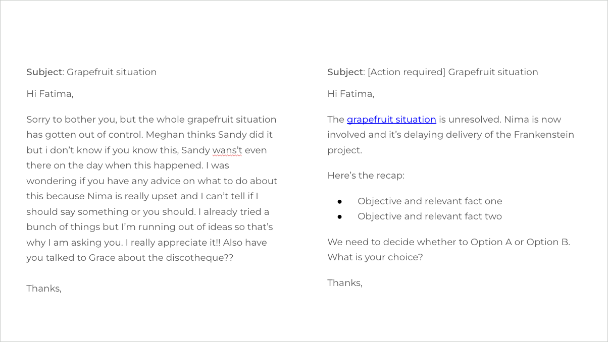 An example image of an email sent to a CEO, edited for clarity and to be concise.