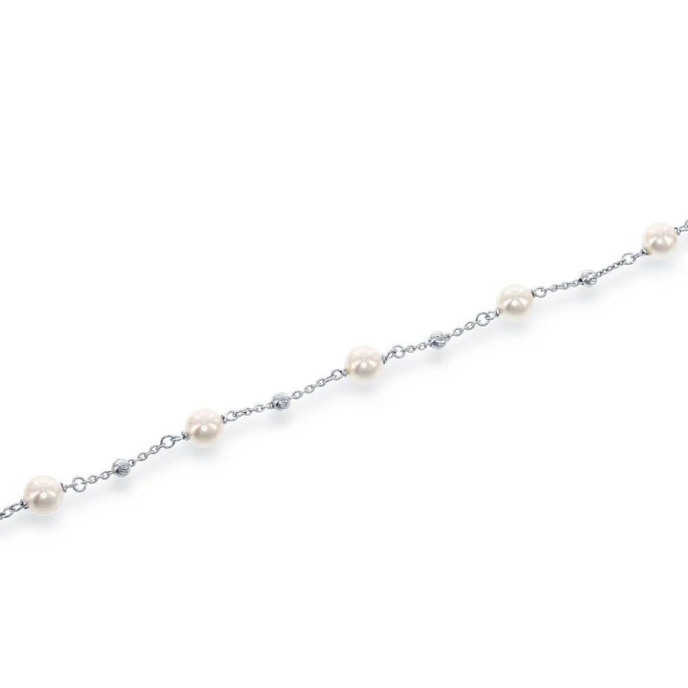 Sterling Silver, 6mm Pearls with Moon Beads Bracelet