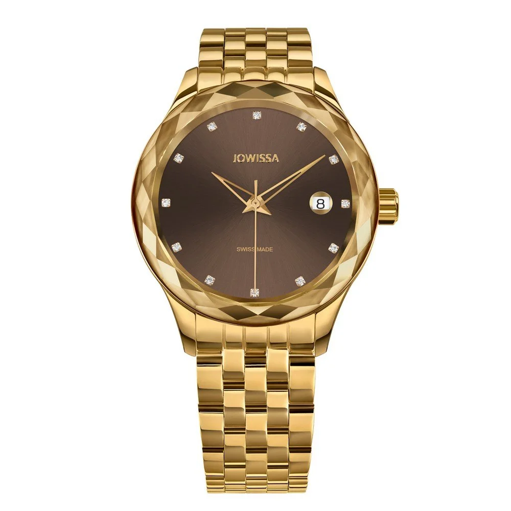 Jowissa TIRO, Women's Brilliant-Cut, Gold Plated Swiss Quartz Watch, 18MM Band - Chestnut Brown Dial
