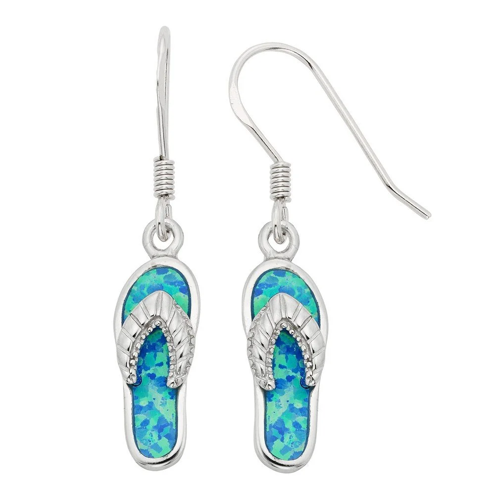 Sterling Silver, Blue Inlay Opal Flip-Flop Earrings