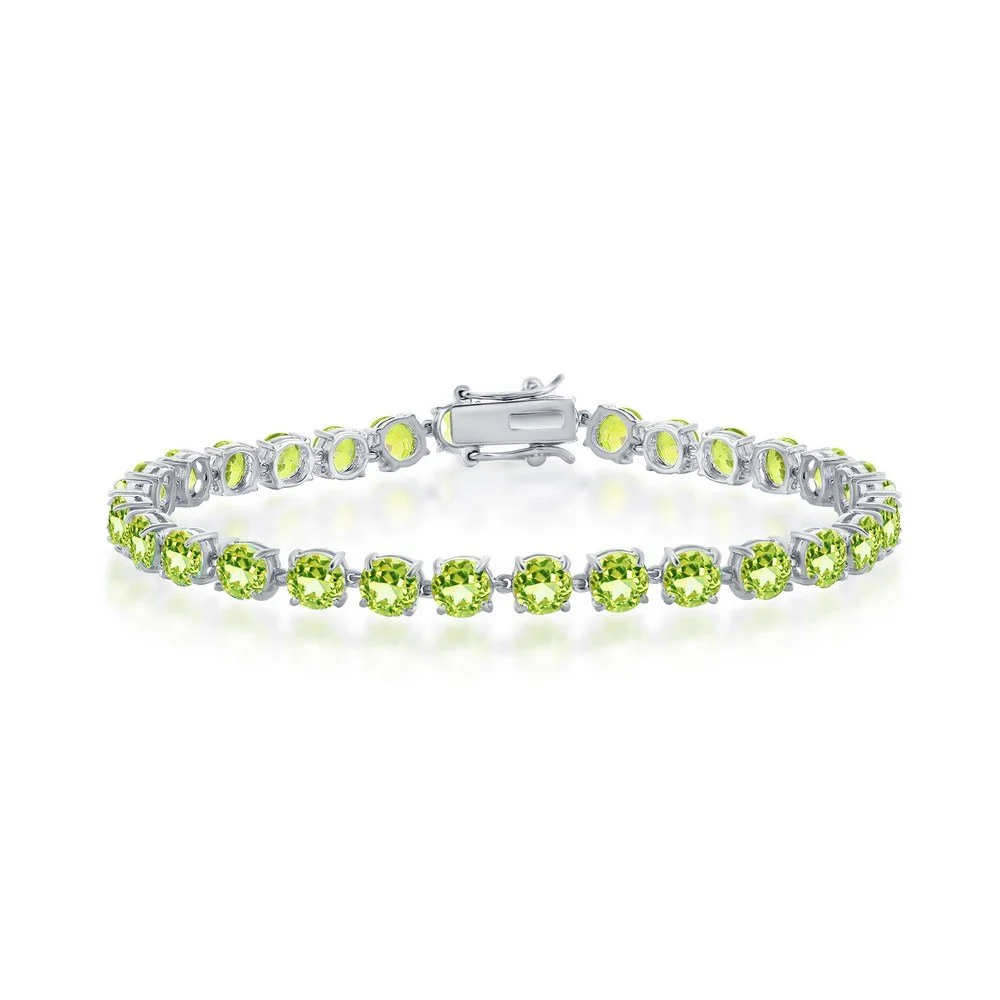 Sterling Silver, 5mm Round Tennis Bracelet - Peridot