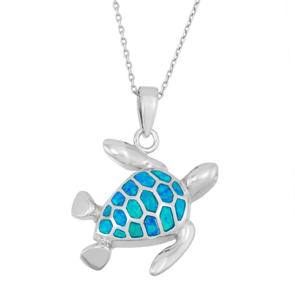 Sterling Silver, Turtle Pendant - Blue Opal