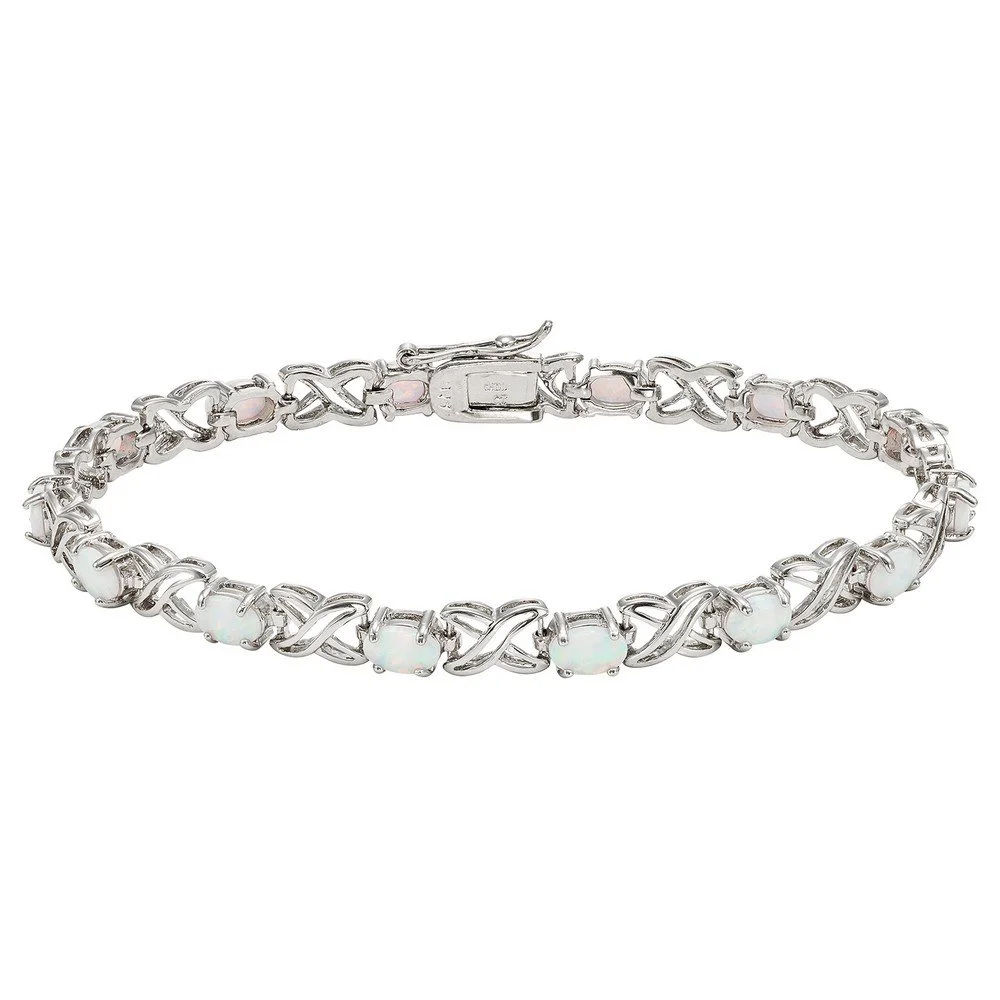 Sterling Silver "XO" Oval White Opal Bracelet
