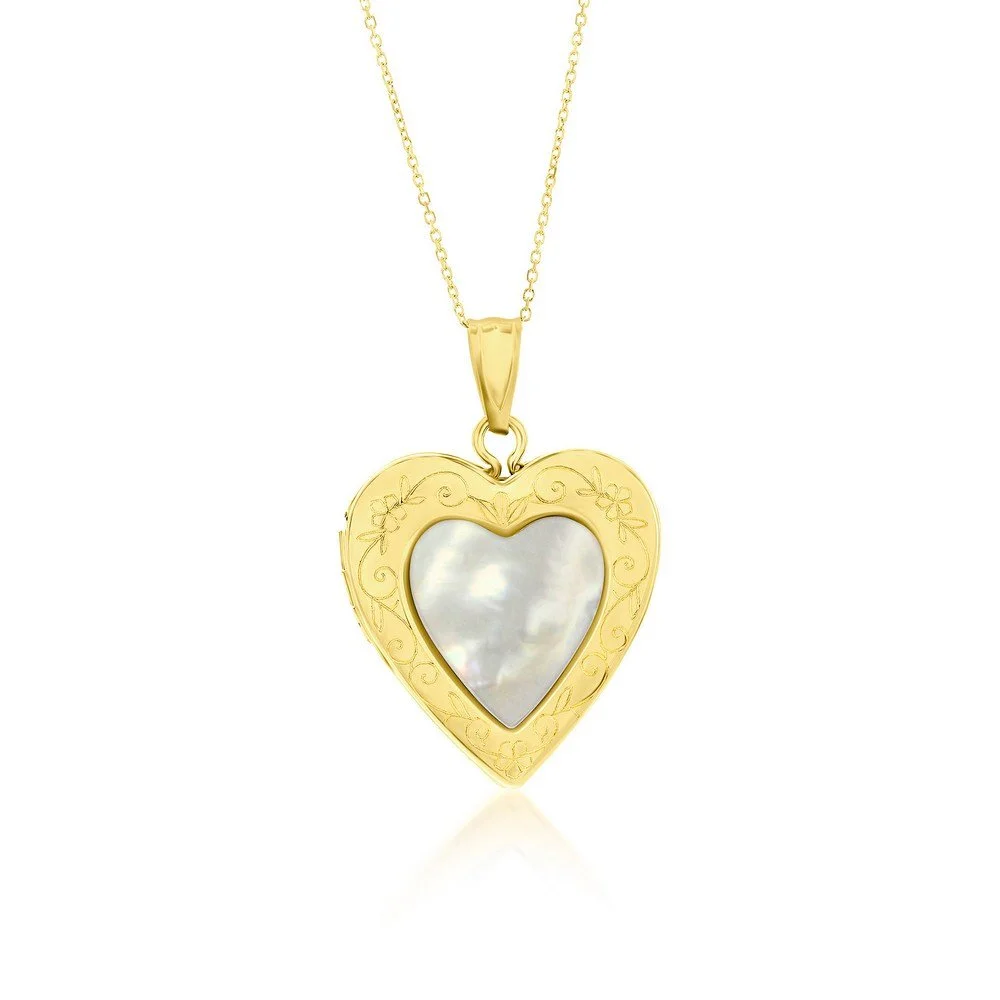 14K Yellow Gold, 20MM Heart Locket - Mother of Pearl