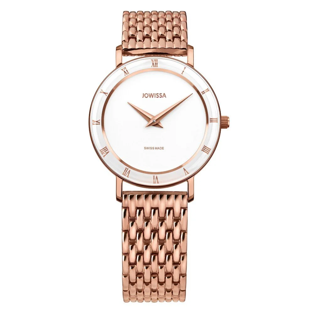 Jowissa ROMA, Wome's Roman Numerals Rose Gold Plated Swiss Quartz Watch, 15mm Band - White Dial