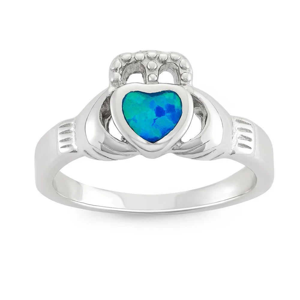 Sterling Silver CZ Crown w/Opal Heart Claddagh