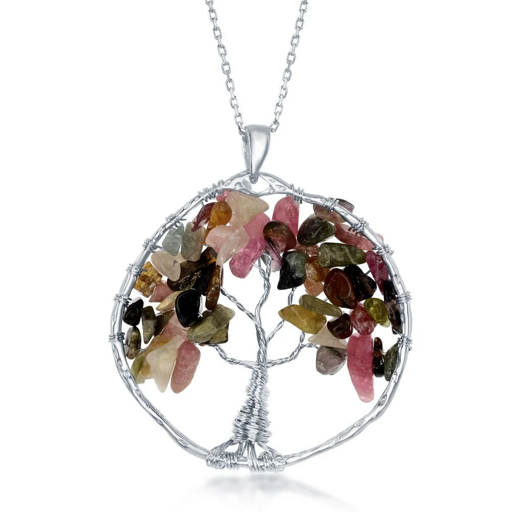 Sterling Silver Tourmaline Beads Tree of Life Pendant