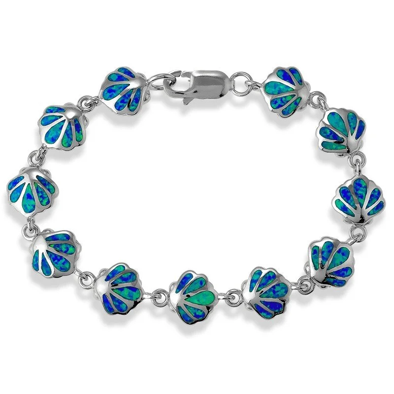 Sterling Silver, Linked Blue Inlay Opal Shell Bracelet