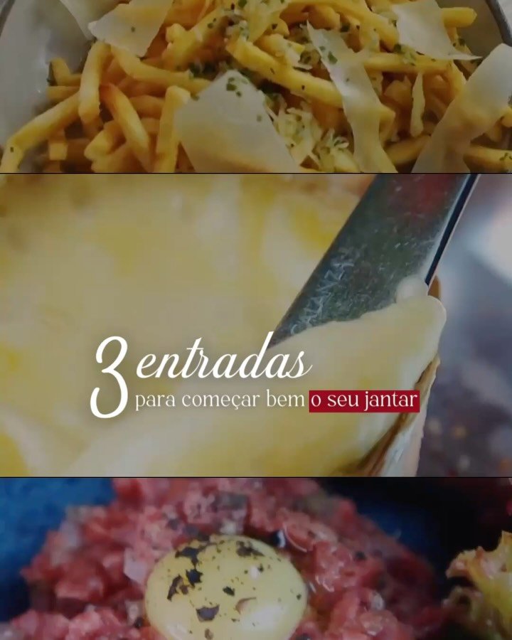3 entradas para come&ccedil;ar bem o seu jantar desse s&aacute;bado✨

Crocantes, cremosas, quentinha e cheias de sabor, cada uma com seu jeito de virar favorita logo na primeira mordida!

Reserve sua mesa e vem experimentar❤️
Te esperamos das 18h30 &