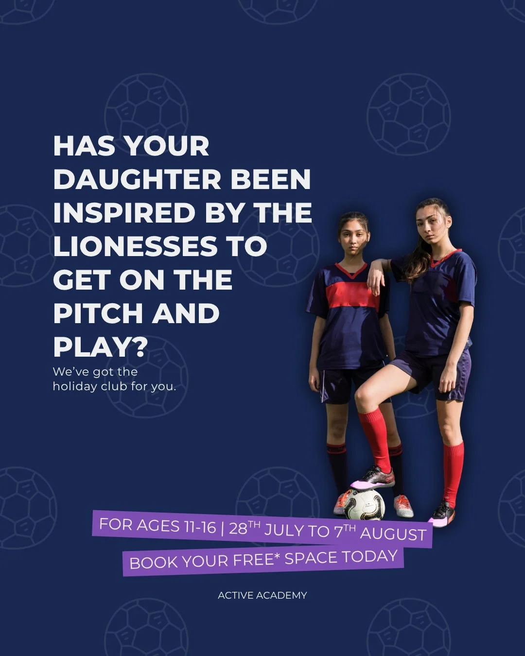 Inspired by the Lionesses? ⚽️

If your daughter&rsquo;s ready to follow in their footsteps, we&rsquo;ve got just the place to start.

Join our Girls-Only Football HAF Camp, with daily football sessions and cooking workshops, for all-round engagement 