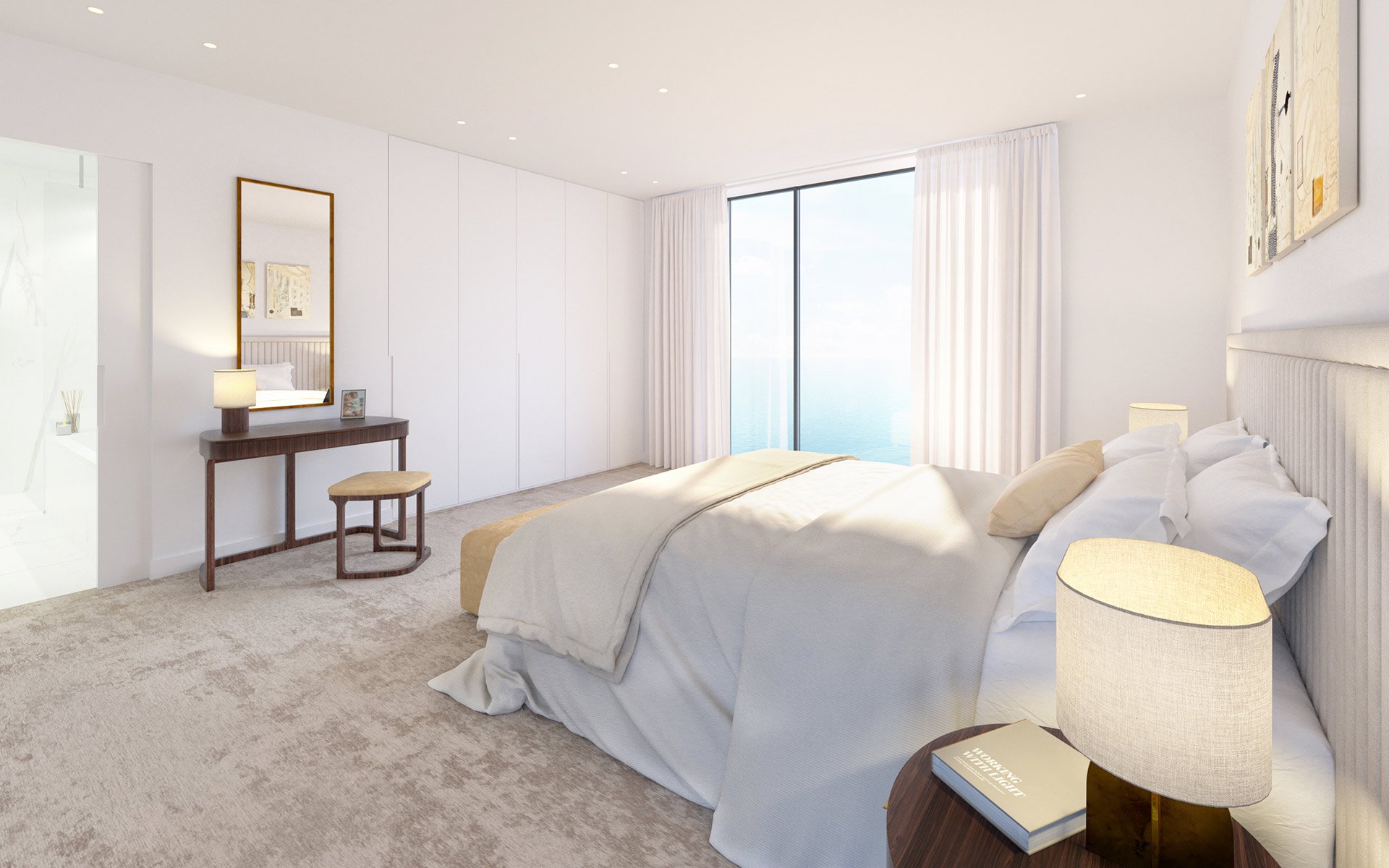 luxury bedroom with views over the channel at the leas pavilion project in folkestone