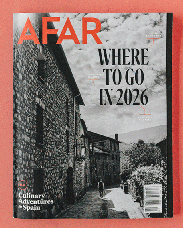 Tearsheet of Lauren Hom's letter "A" made of citrus for Afar Magazine's Winter 2026 issue.