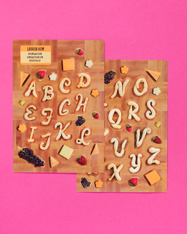 Crispy bread charcuterie alphabet by Lauren Hom for the Rosé Mansion "Wine Sticker Book."