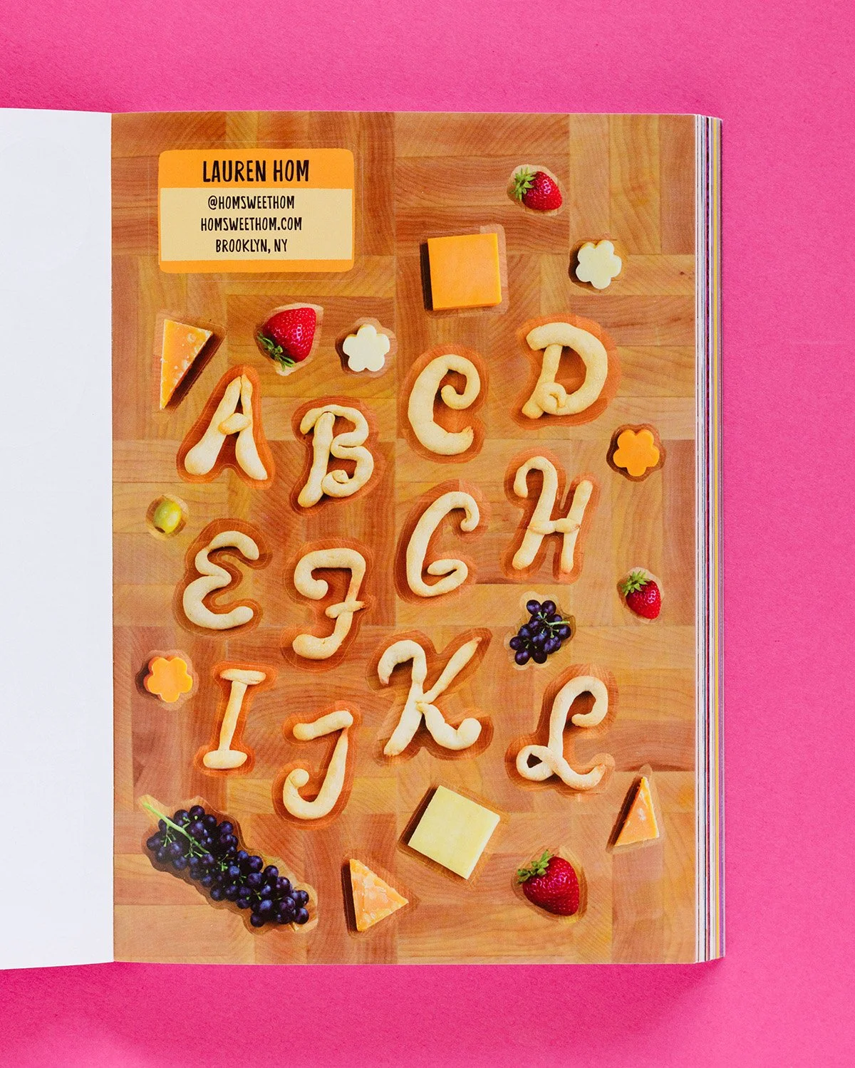 Lauren Hom's crispy bread alphabet stickers made with real foods for the Rosé Mansion Wine Sticker Book.