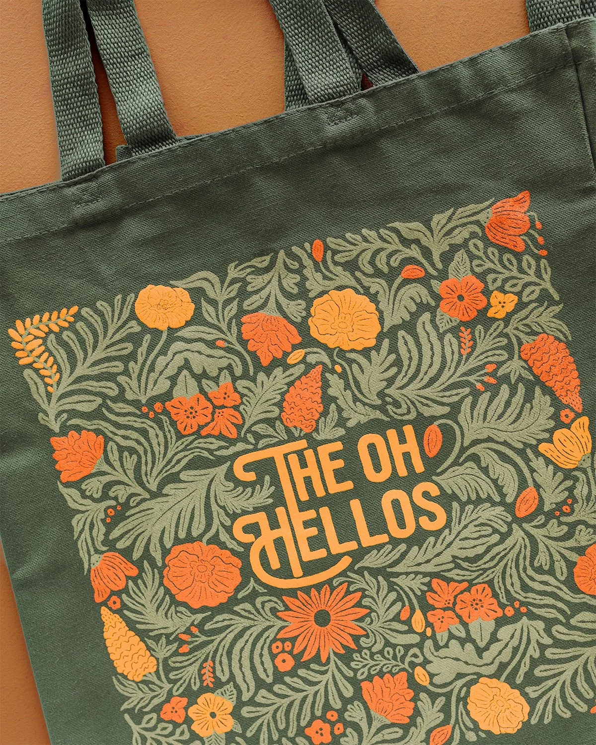 'The Oh Hellos' floral tote bag by Lauren Hom for the band's farewell tour.