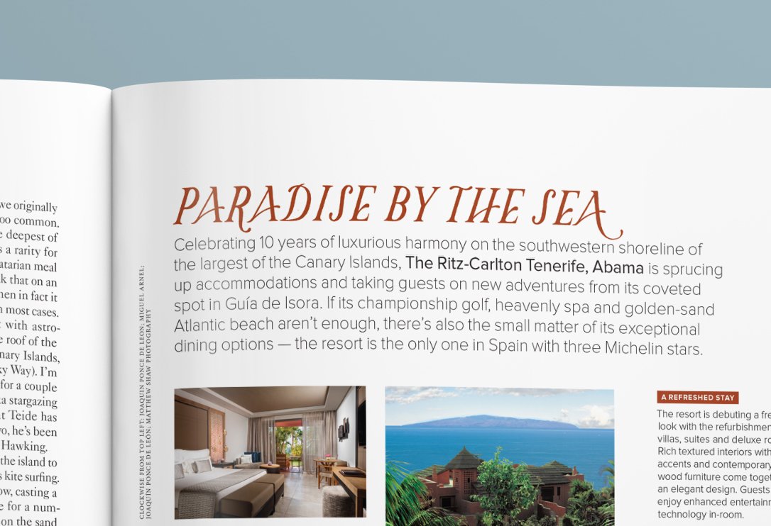 "Paradise by the Sea" hand lettered heading by Lauren Hom for Ritz Carlton Magazine.