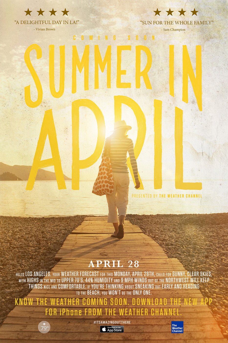 "Summer in April" movie poster concept featuring hand-lettering by Lauren Hom for The Weather Channel.