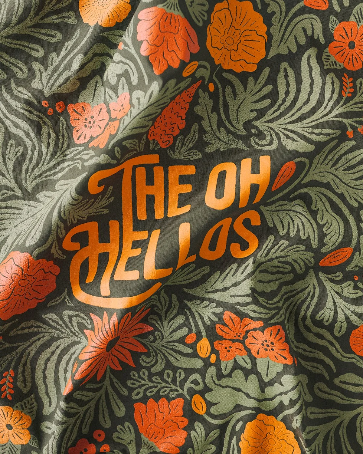 Close up of 'The Oh Hellos' floral bandanna design by Lauren Hom for the band's farewell tour.