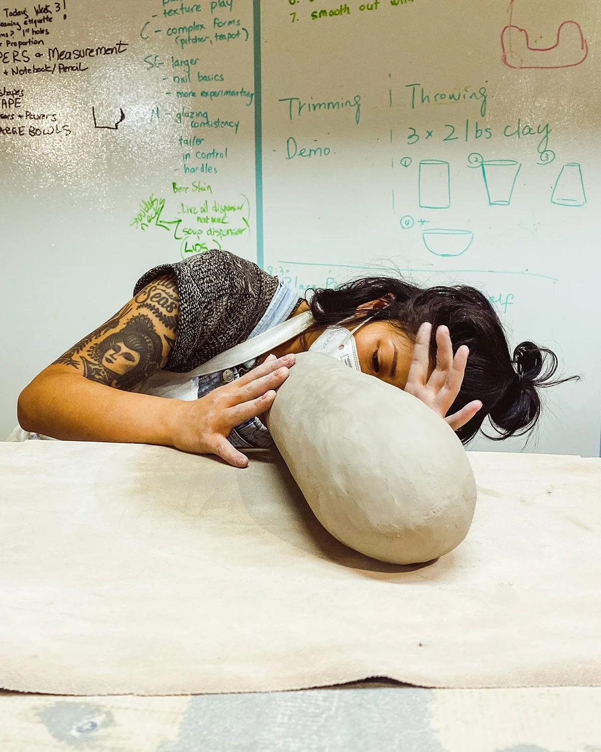 Lauren Hom sculpting baguette dish.