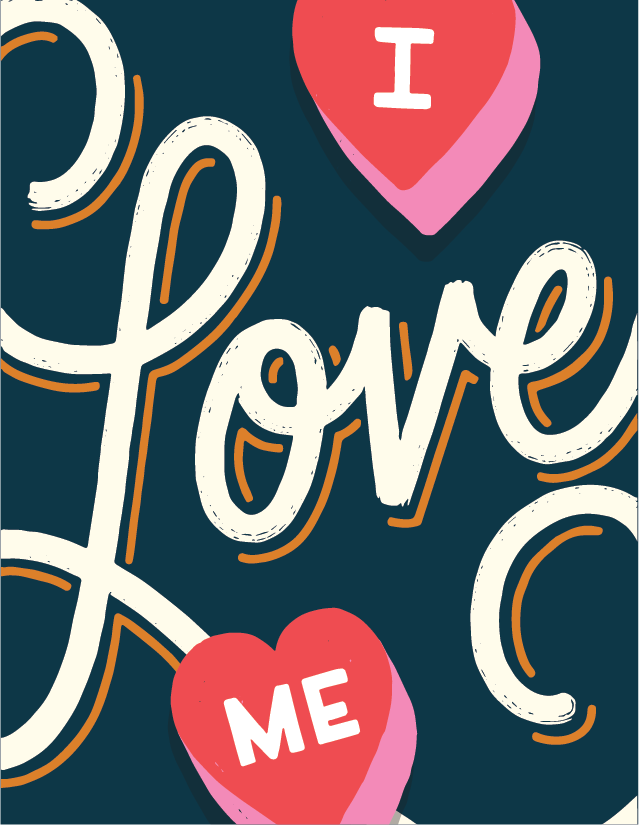 "I Love Me" greeting card design by Lauren Hom for Adobe Creative Cloud.