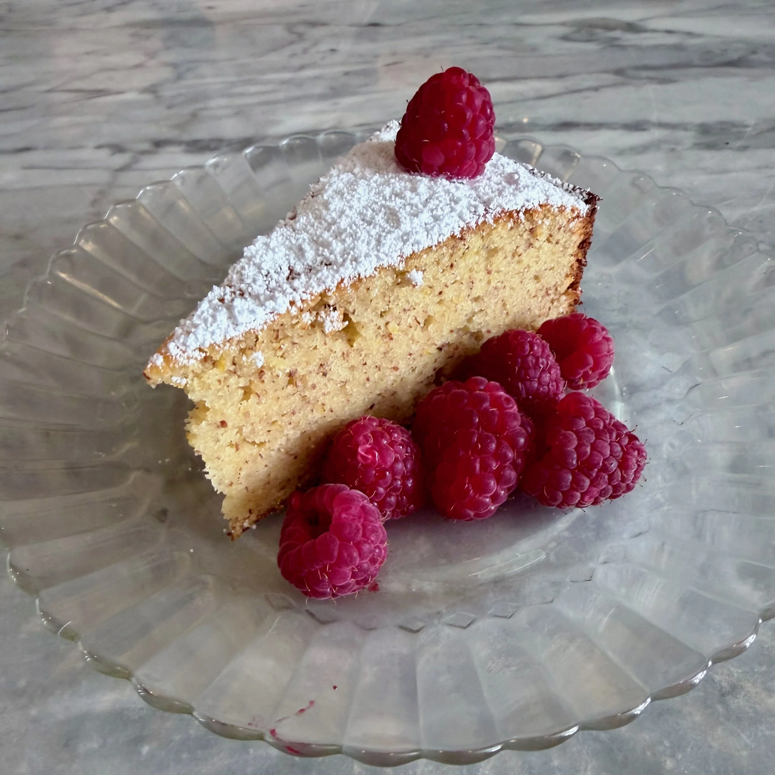 Lemon Olive Oil Almond Cake with Raspberries