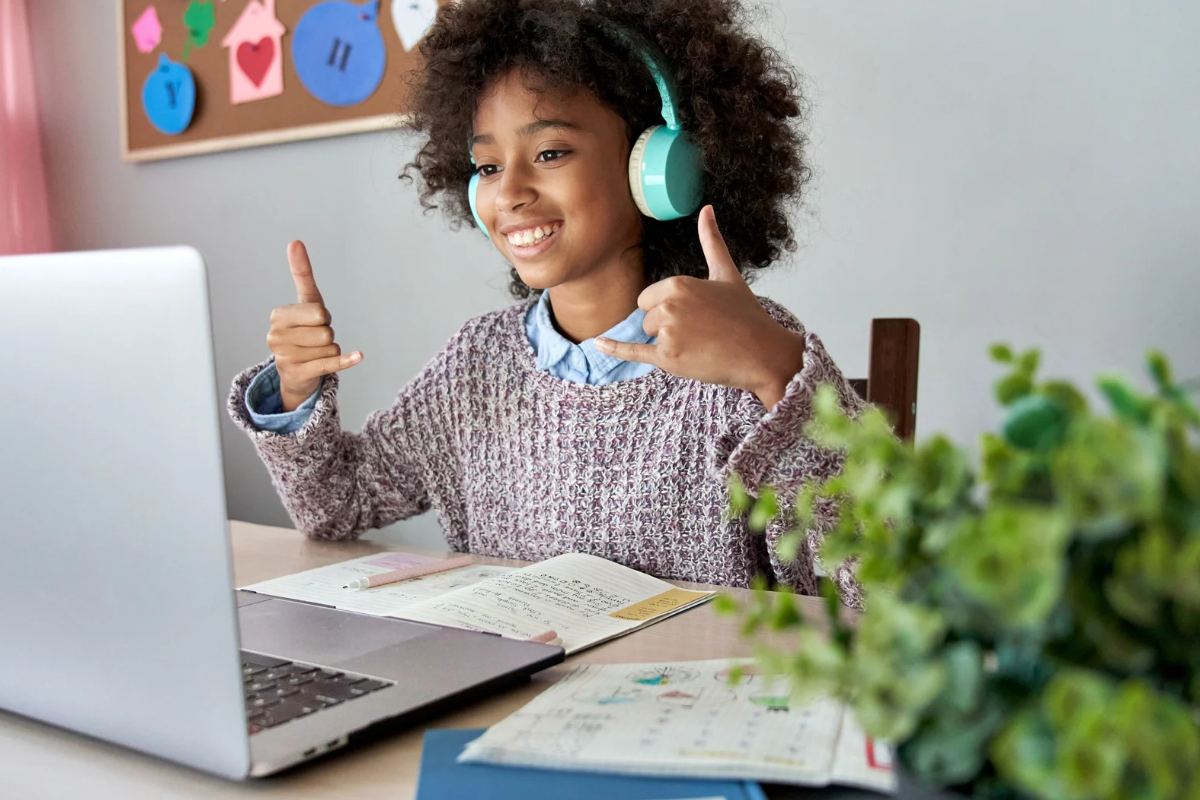 Student participating in a virtual school-based occupational therapy assessment