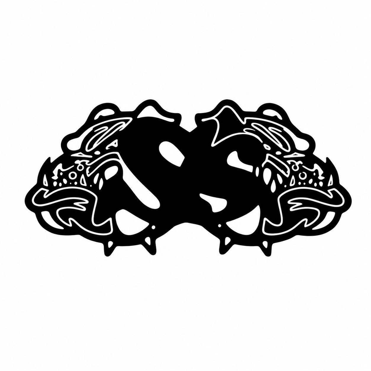 Black and white symmetrical tribal-style mask design.