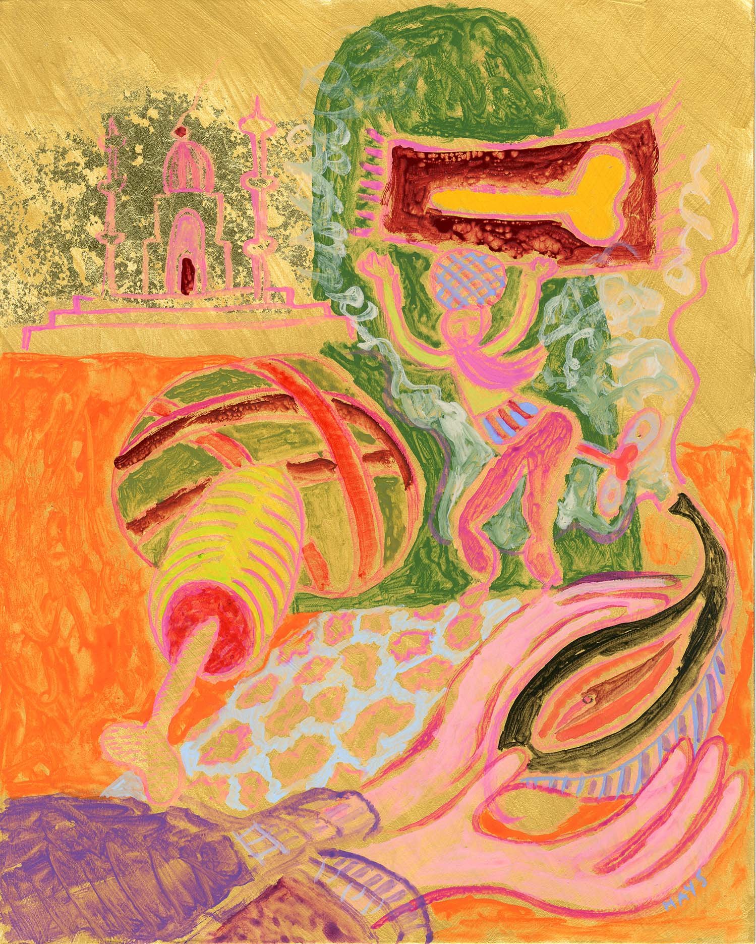 Indian Dream, Gouache on Board with Gold Leaf, 10 x 8 in, 2011