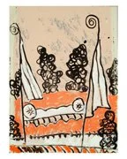 Garden Bed, Ink on Acrylic Rives Gray, 2009