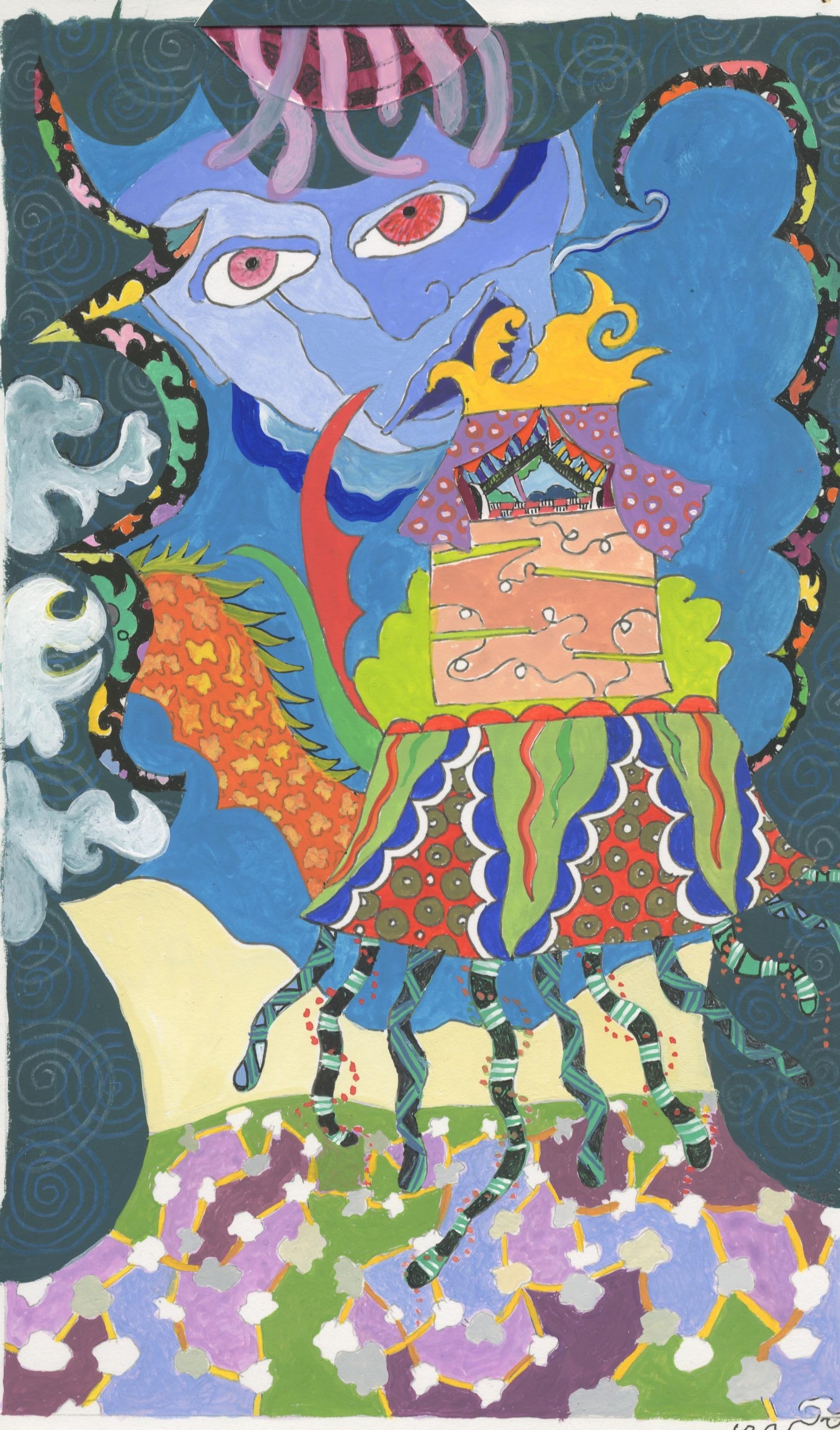 She Rode a Cocked Horse, Gouache, 9 x 5 in, $450