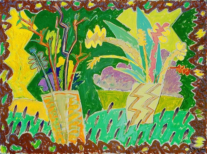 Two Vases And Lightning, Gouache, 2001