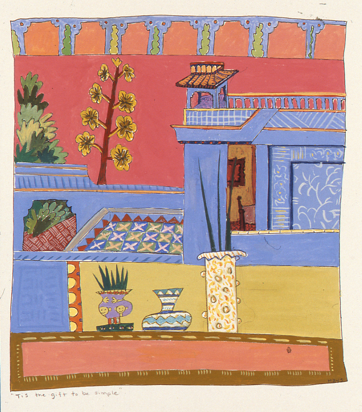Tis The Gift To Be Simple, Gouache, 6 X 5.25 in, 1997