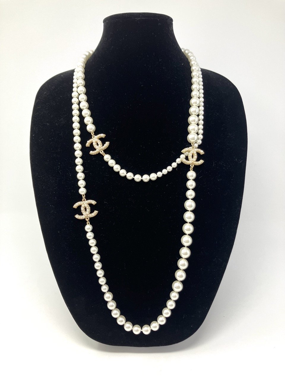 Chanel Inspired Extra Long Pearl and CC Necklace — The French Girl Boutique Chanel Inspired Extra Long Pearl and CC Necklace — The French Girl Boutique