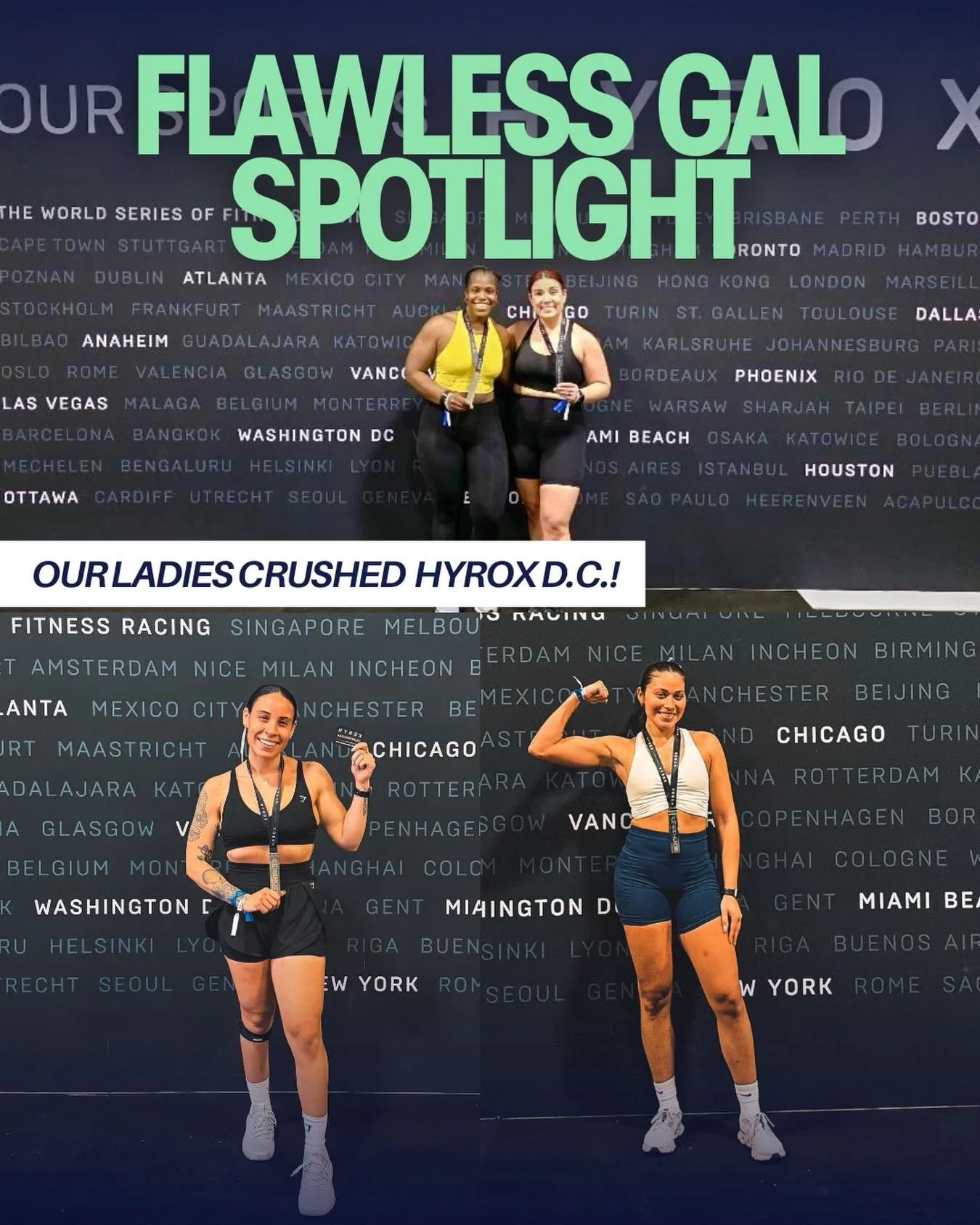 Flawless Gal Spotlight ✌️✨

These ladies showed up in DC and absolutely CRUSHED HYROX.
 Months of hard training and pushing past limits led to this.

This is what Flawless looks like.

So proud of you ladies for showing up and representing our commun