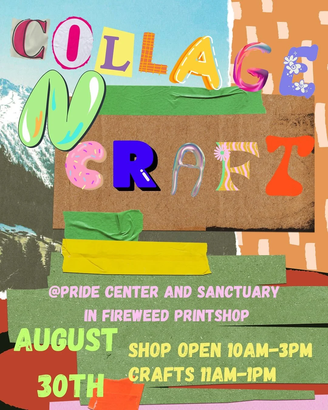 PRIDE CENTER AND SANCTUARY OPEN HOURS AUG 30th PLUS COLLAGE N CRAFT WITH CELIA 🌈🐝 stop in the shop and say hi between 10-2 and hangout for some collaging, book reading, etc. from 11-1 with Celia ❤️ we love being in this space! Methow Pride is home 