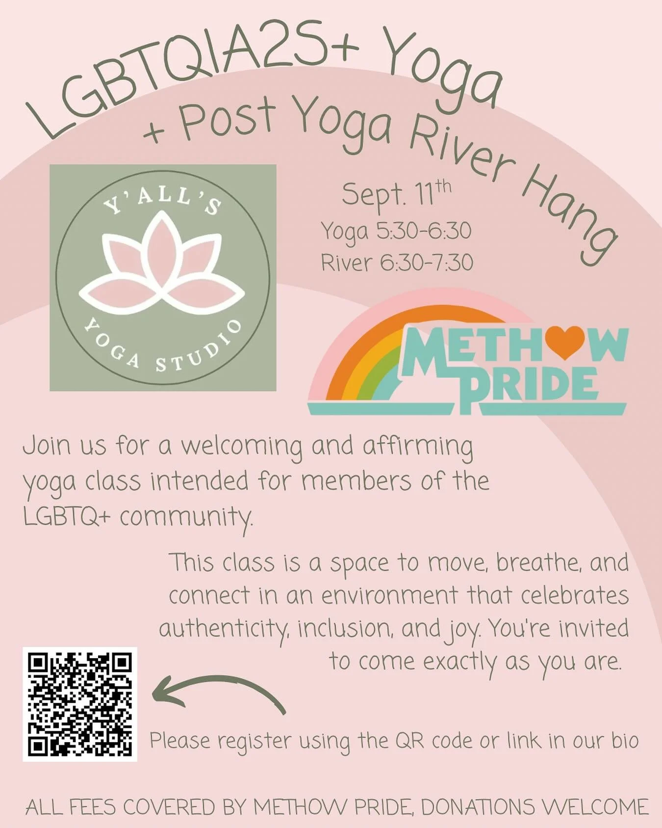 Hey y&rsquo;all!! Methow Pride will be sponsoring a yoga class hosted by @yallsyogastudio on Wednesday, September 11 from 5:30-6:30 (registration necessary) followed by a river dip and some yummy food from 6:30-7:30! 🧘🧺🌈 

Join us for a welcoming 