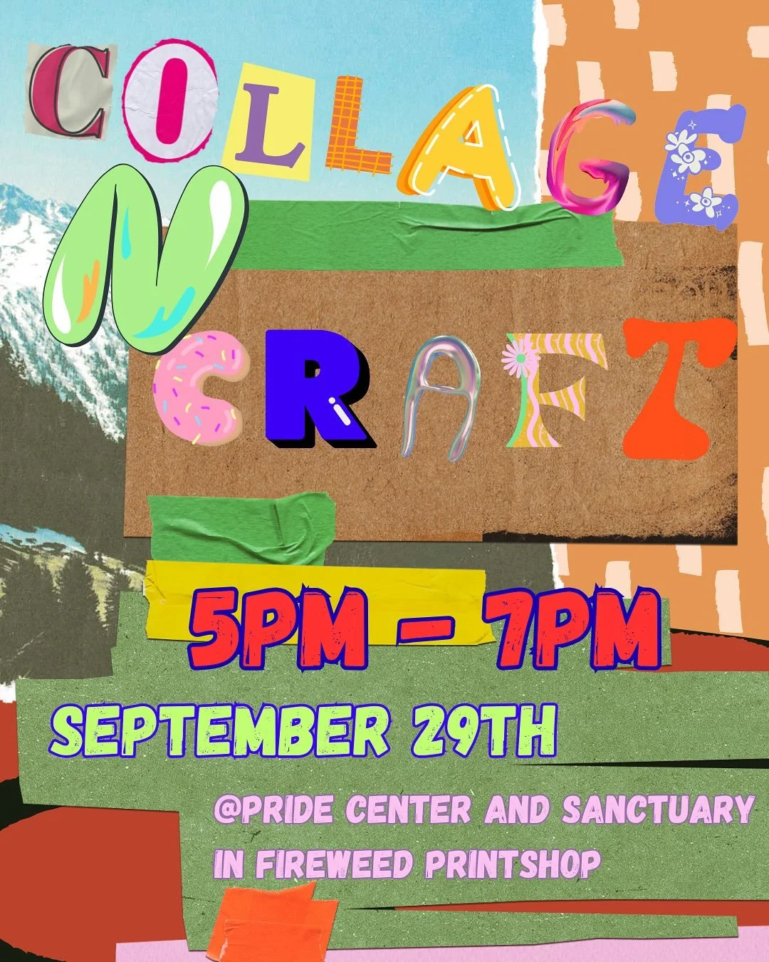 Hey Methow Pride community! We have open hours at the Pride Center for collage, crafting, or your latest mending project coming up on September 29th from 5-7pm! Artsy materials and inspo will be provided but please bring yourself and anything else yo