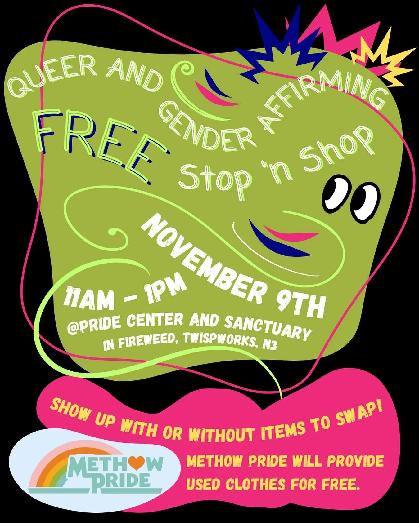 FREE CLOTHES! If you identify as LGBTQIA+ and want to experiment with something new, get some fresh pieces for your closet, or just try things on with friends&ndash; join us! 

This is a clothing swap and share. You can bring clothes to the shop or y