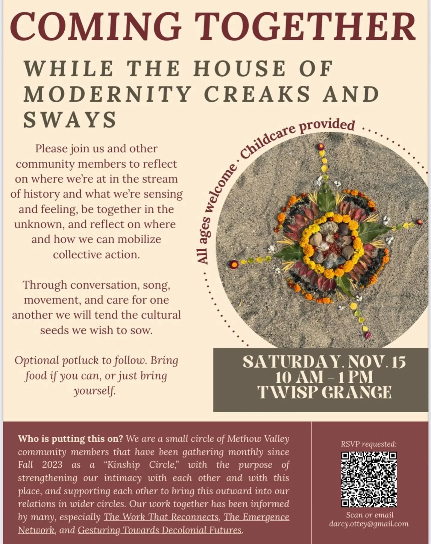 Our friends in the Kinship Circle are planning a coming together to reflect, care, and imagine. This event serves as a container for the emotions that we feel as humans alive in this current moment. It hopes to catalyze connection and action. The pro