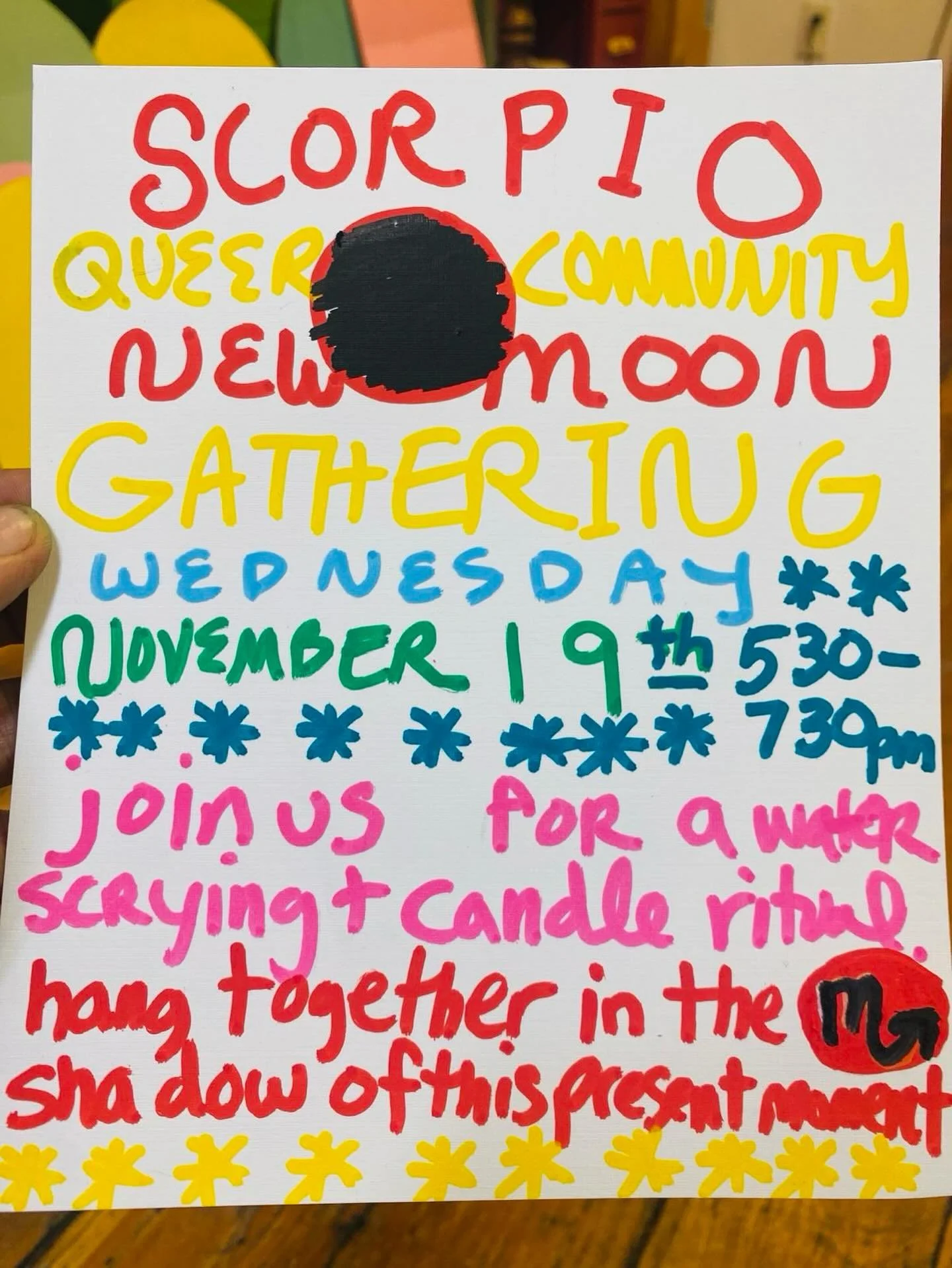 Friends and family and followers of the stars - @fireweedprintshop &lsquo;s Scorpio Queer Community New Moon Gathering is upon us! Think water scrying + candle ritual and some cozy fallish winter weather ❤️🦂☃️ Wednesday, November 19th, 5:30-7:30. 🌈